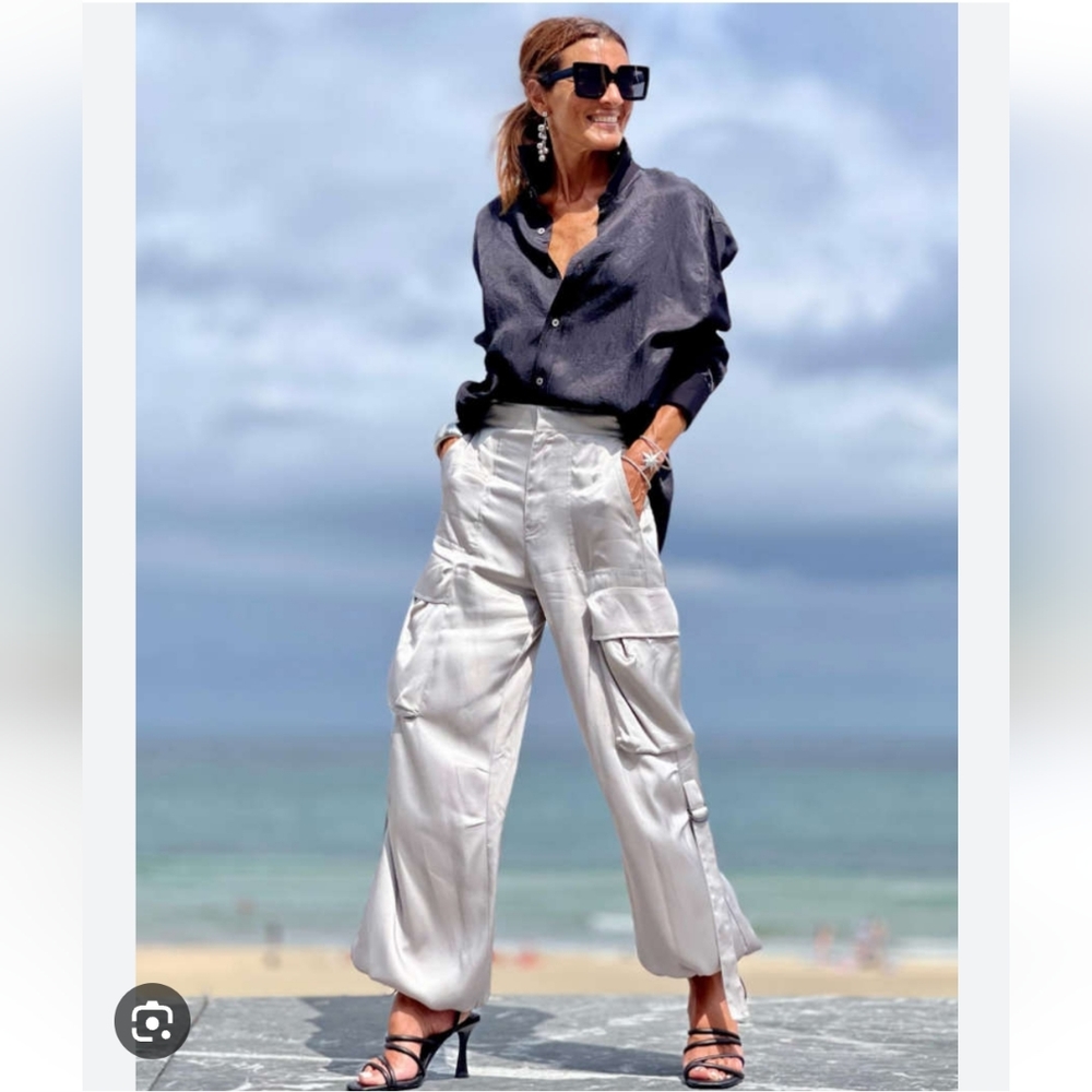 ZARA Satin Effect Cargo Pants size M - Picture 6 of 11